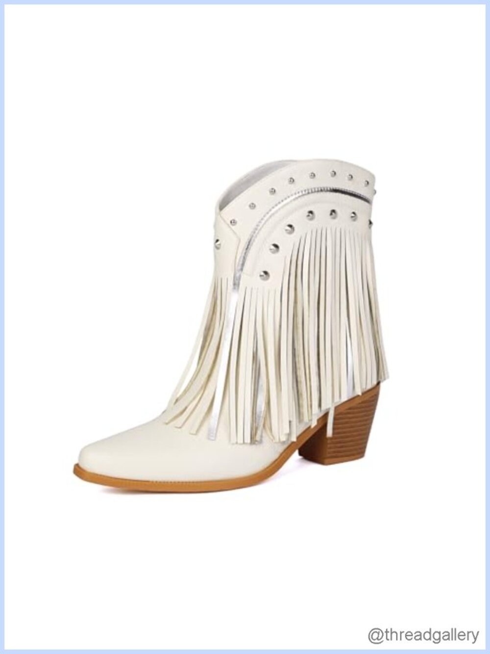Western Fringe Ankle Booties Pointed Toe Pull-On Block Heel